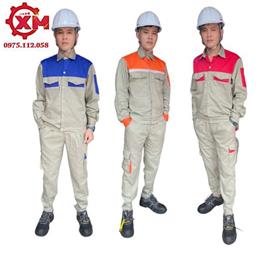 bhldxuanmai.com QUẦN ÁO BẢO HỘ KAKI PHỐI MÀU GHI PHỐI ĐỎ